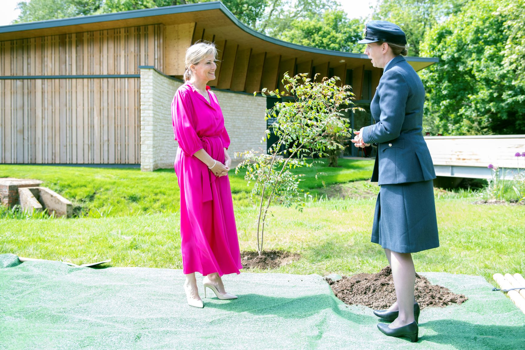 HRH The Countess of Wessex outside the museum where a sapling has been planted as part of the Queen's Green Canopy