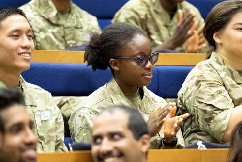 Close up shot of army student.