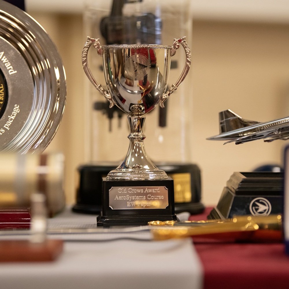 A selection of trophies on a table top