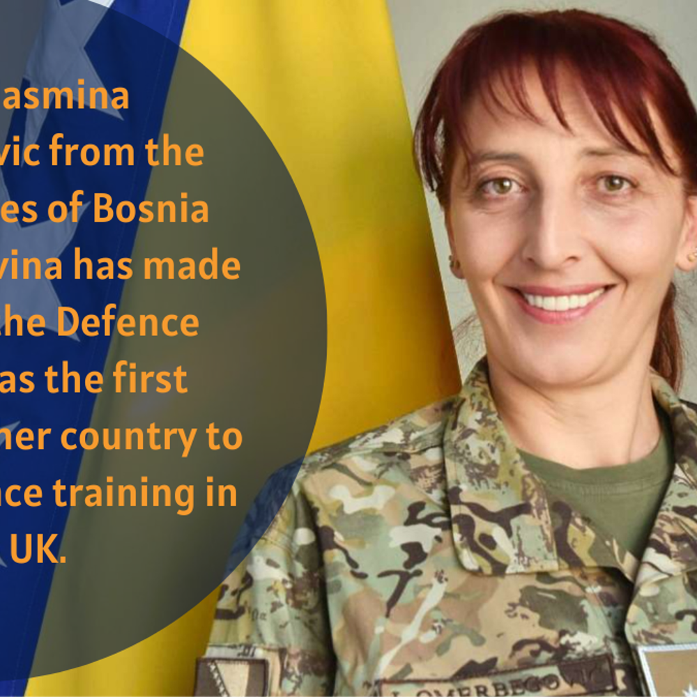 Major Jasmina Omerbegovic from the Armed Forces of Bosnia and Herzegovina has made history at the Defence Academy, as the first person from her country to deliver defence training in the UK. 