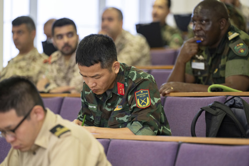 International students in a lecture theatre.