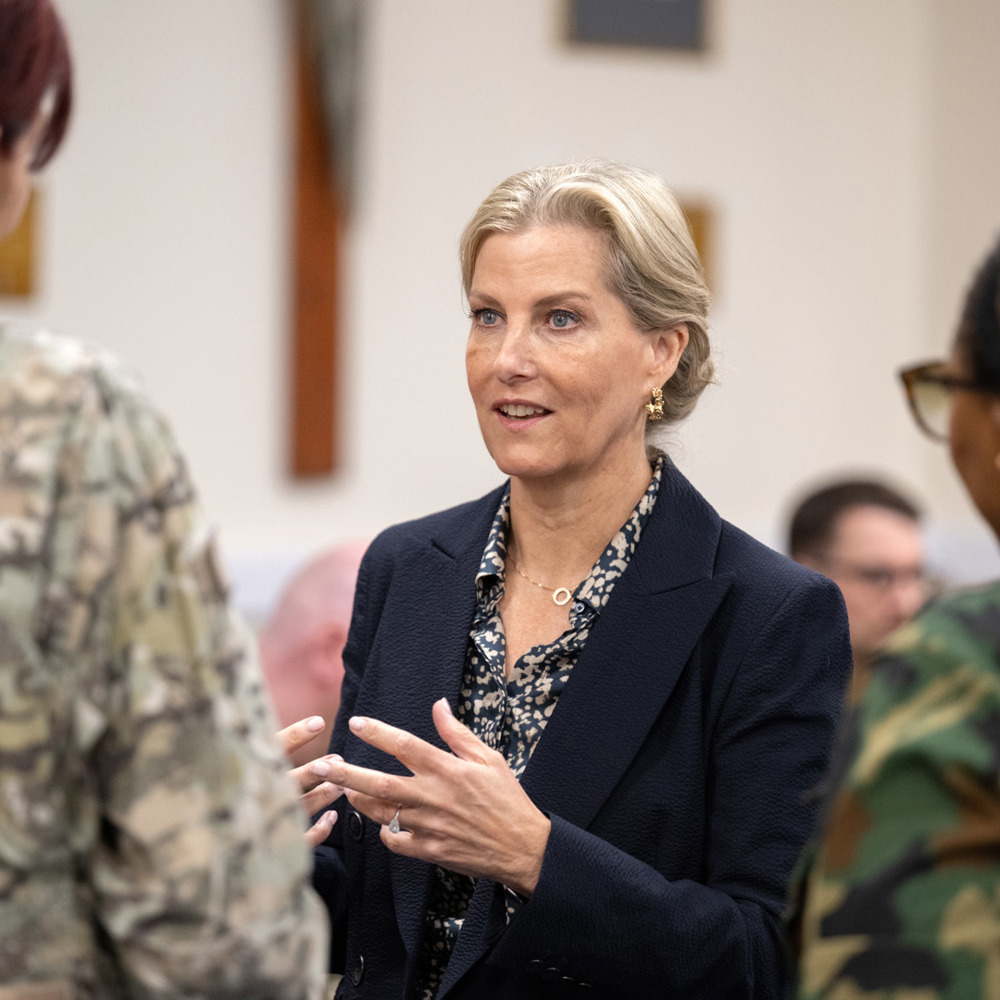Her Royal Highness The Duchess of Edinburgh speaking to female military officers.